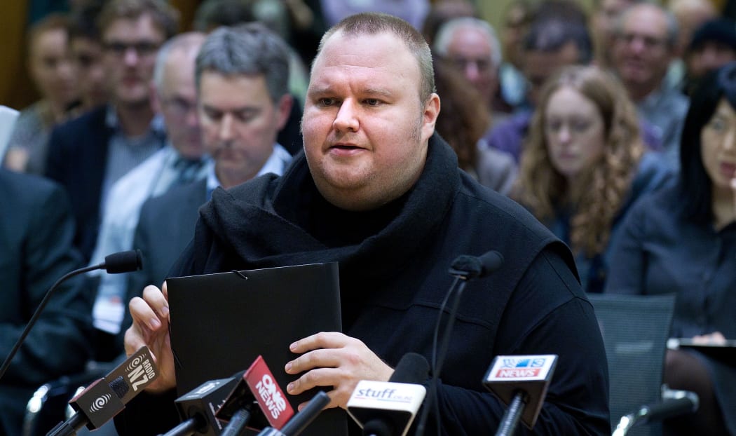 Kim Dotcom at the parliamentary committee hearing on GCSB legislation in July 2013.