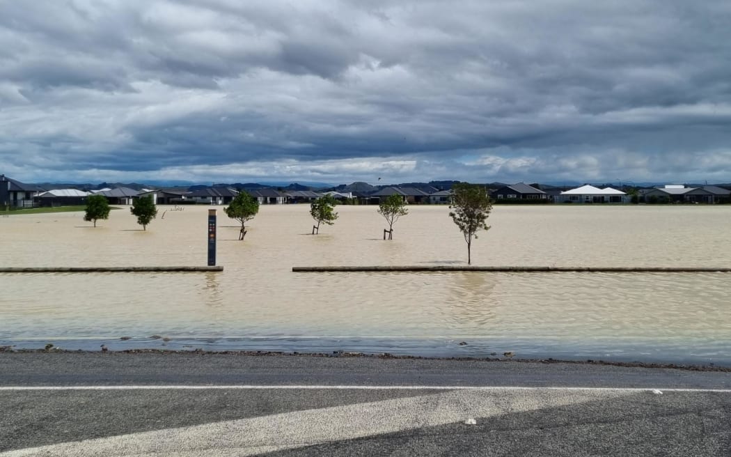 Flooding in Te Awa where people were evacuated today.
