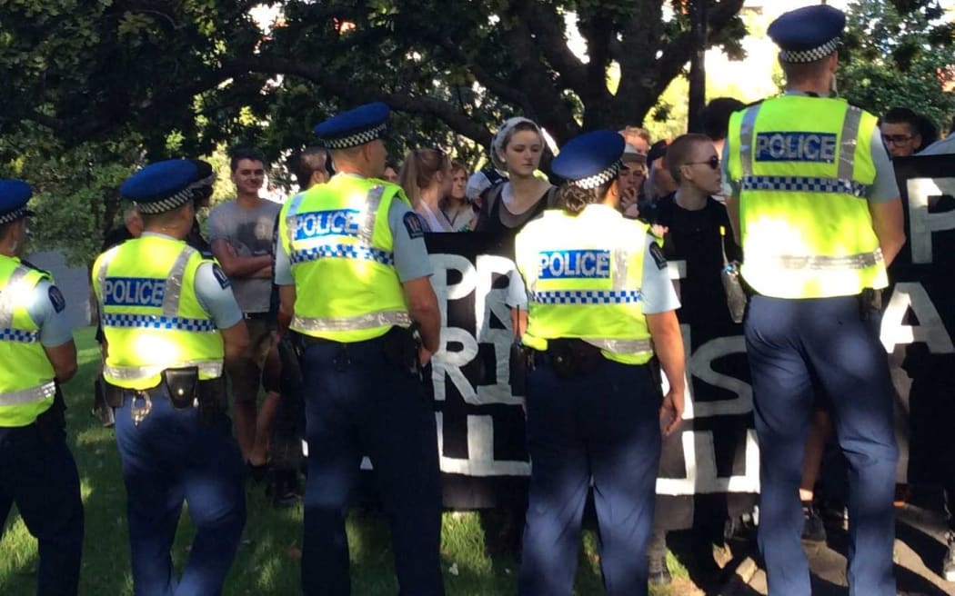 Police are preventing around 50 protesters joining the Auckland Pride Parade.