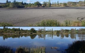 The Mata Kopae/St Annes Lagoon in March (top), and in April, after the rain.
