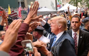 Trump greeting supporters in New York