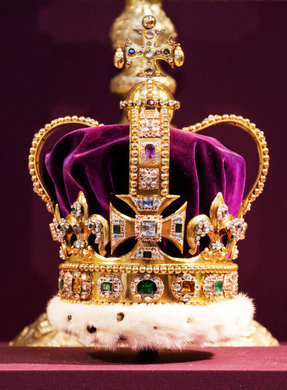 A picture shows St Edward's Crown, the crown used in coronations for English and later British monarchs, and one of the senior Crown Jewels of Britain, during a service to celebrate the 60th anniversary of the coronation of Queen Elizabeth II at Westminster Abbey in London on June 4, 2013. - Queen Elizabeth II marked the 60th anniversary of her coronation with a service at Westminster Abbey filled with references to the rainy day in 1953 when she was crowned.  AFP PHOTO / POOL / JACK HILL (Photo by JACK HILL / POOL / AFP)