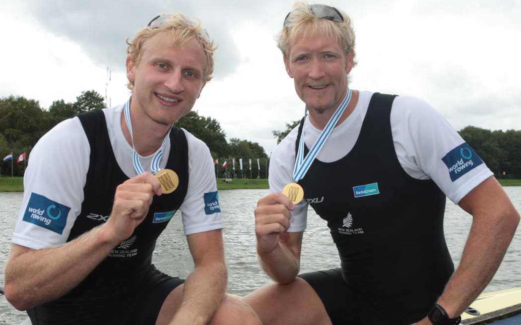 Hamish Bond (L) and Eric Murray after their win in the men's pair.