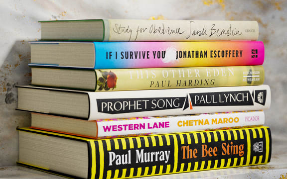 A stack of the six books on the Booker Prize shortlist for 2023