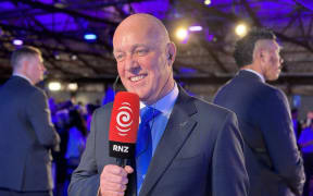 Prime Minister-elect Christopher Luxon speaks with RNZ on election night