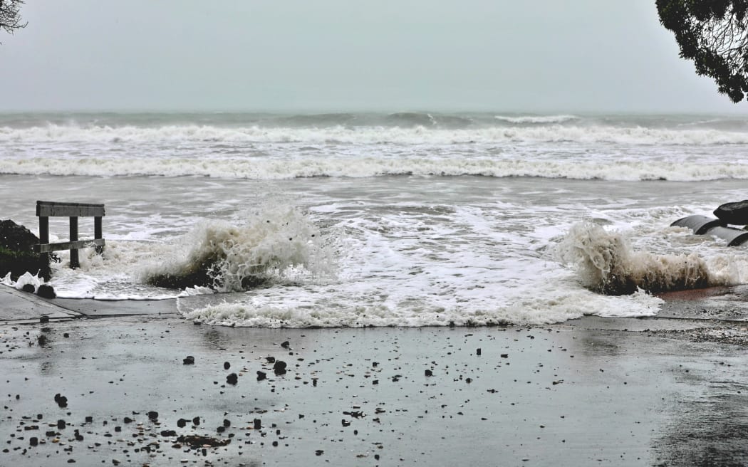 Orewa Beach during Cyclone Gabrielle