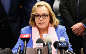 Judith Collins announcing her resignation.