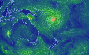 Animation showing Cyclone Pam's size and wind flow, based on supercomputer forecasts.