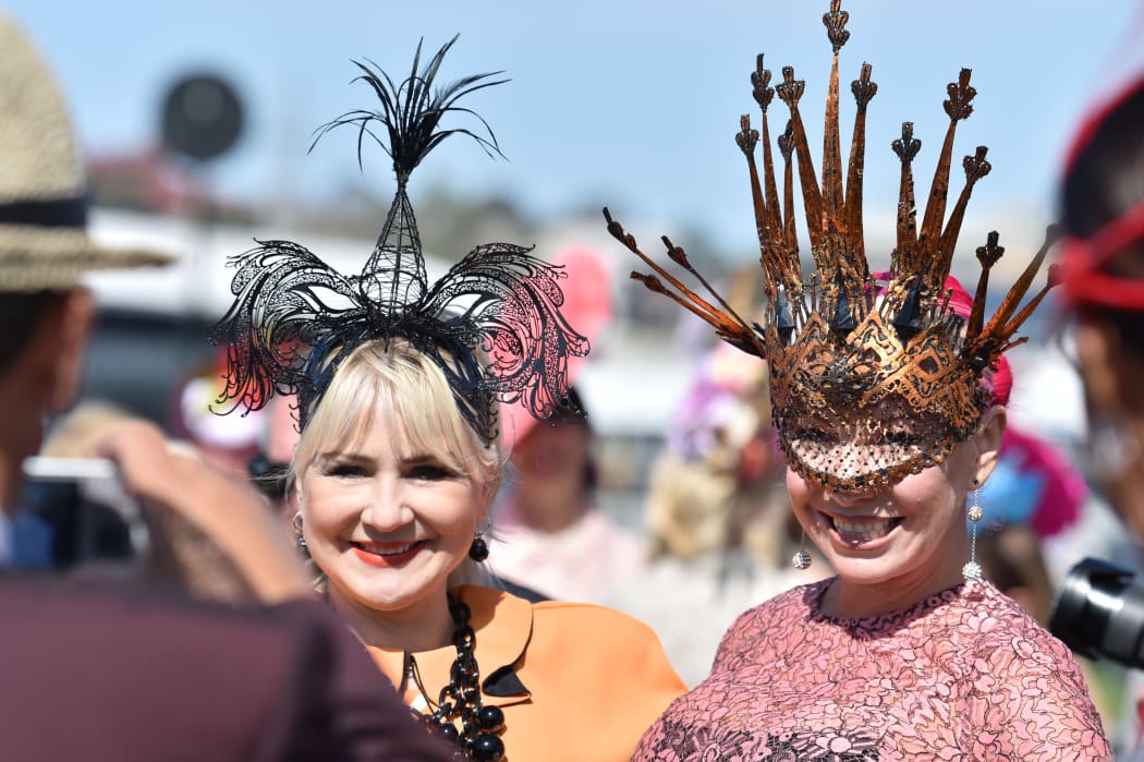 Fine hats on display at Flemington Racecourse on Melbourne Cup Day 2015.