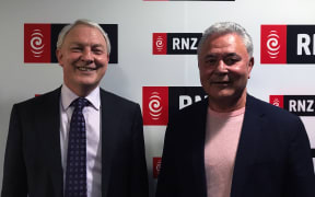 Phil Goff and John Tamihere in RNZ's Auckland office for their mayoral debate.
