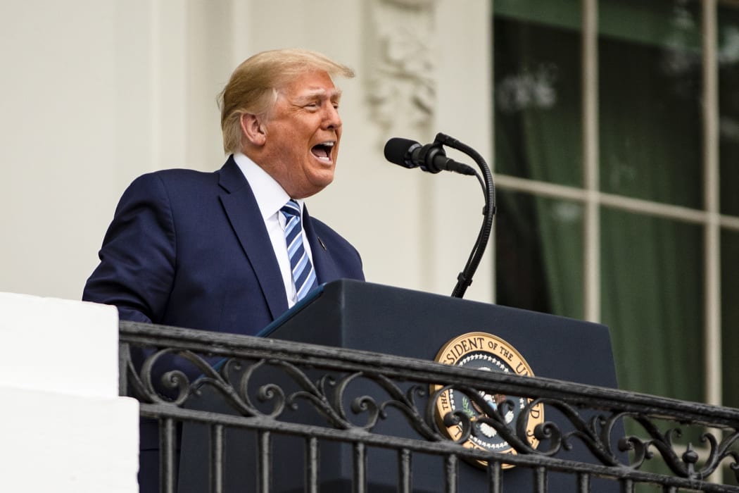 Donald Trump made his first public appearance since returning to the White House from a three-day stay in hospital for Covid-19 earlier in the day.