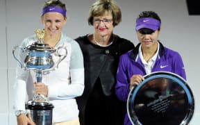 Margaret Court with 2013 Australian Open winner Victoria Azarenka and runner-up and Li Na.