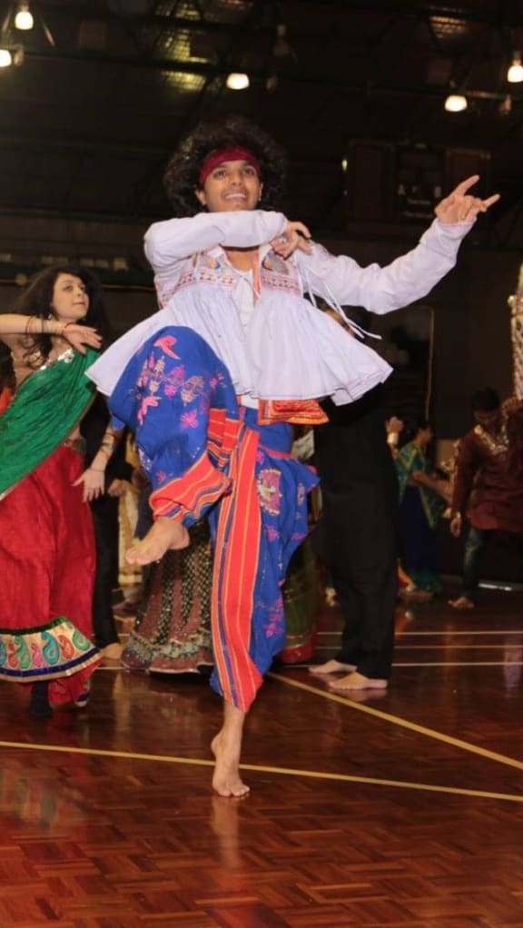 Ritesh Vaghela dancing at Navratri Festival in Auckland.