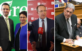 Left to right: James Shaw and Metiria Turei, Andrew Little and Winston Peters