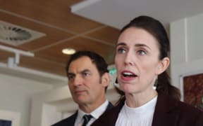 Napier MP and minister for small business Stuart Nash and Prime Minister Jacinda Ardern address media in Napier on Friday, 29 May.