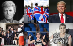 Clockwise from left, David Bowie, Brexit, Donald Trump, Helen Kelly, Eliza McCartney, John Key.