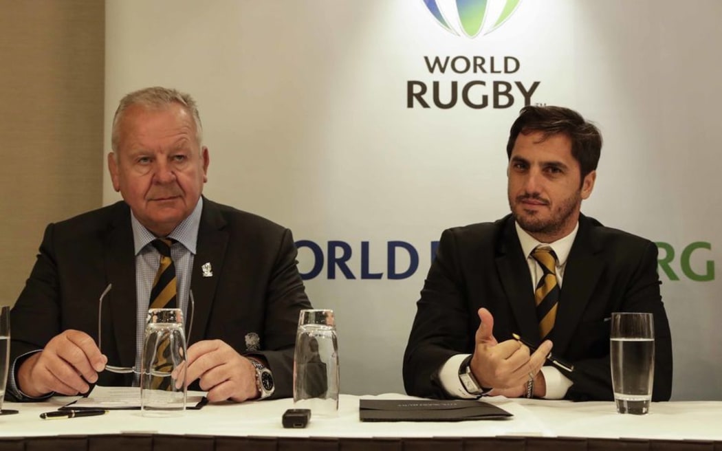 World Rugby Chair Bill Beaumont, (left), and Vice-Chair Agustin Pichot