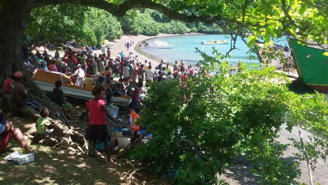 People on Ambae waiting to be evacuated to the other side of the island.