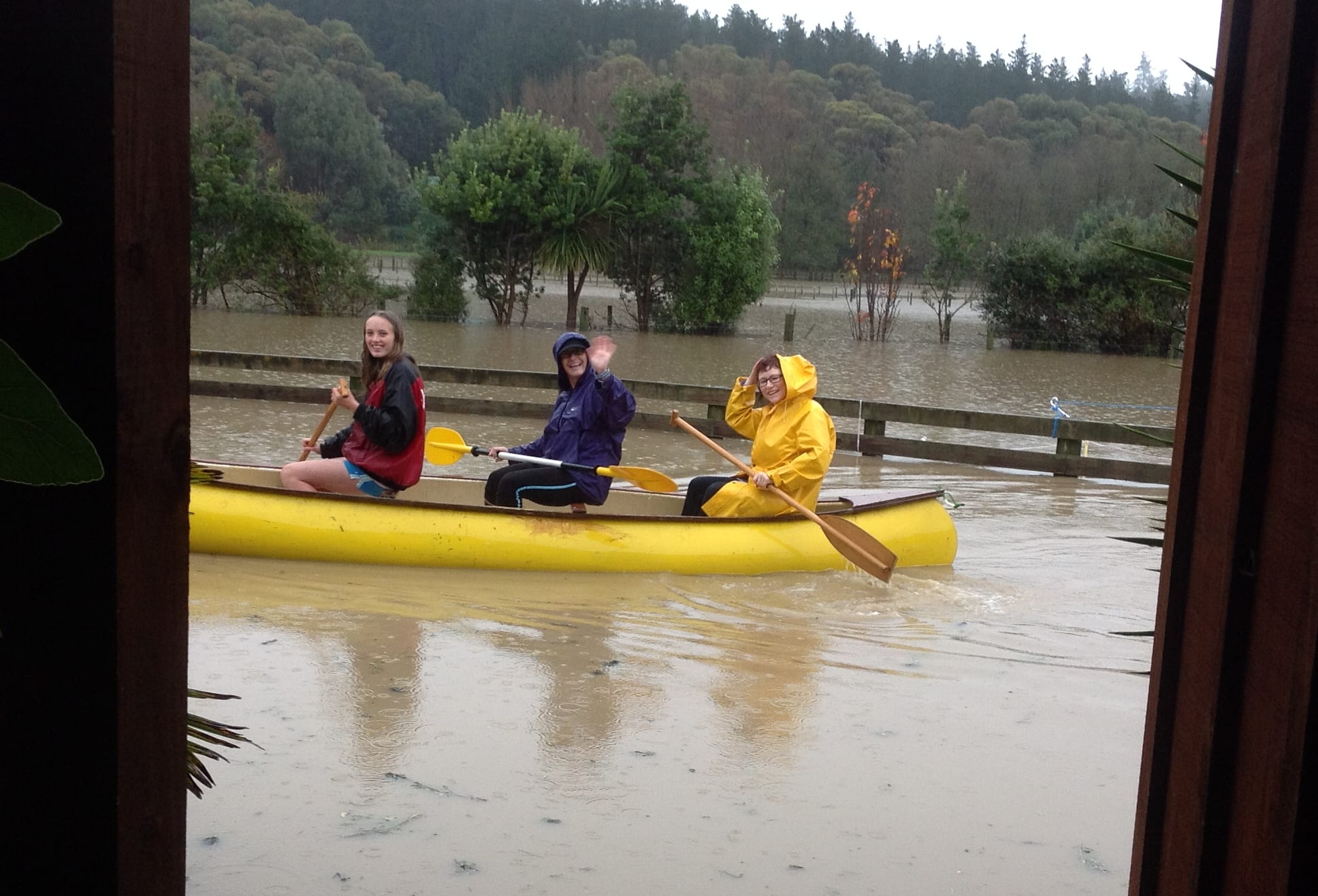 Flooding at Onetere Drive, Wanganui. Left to right - Steph Locket, Maria Williams, Tracey Culver.
