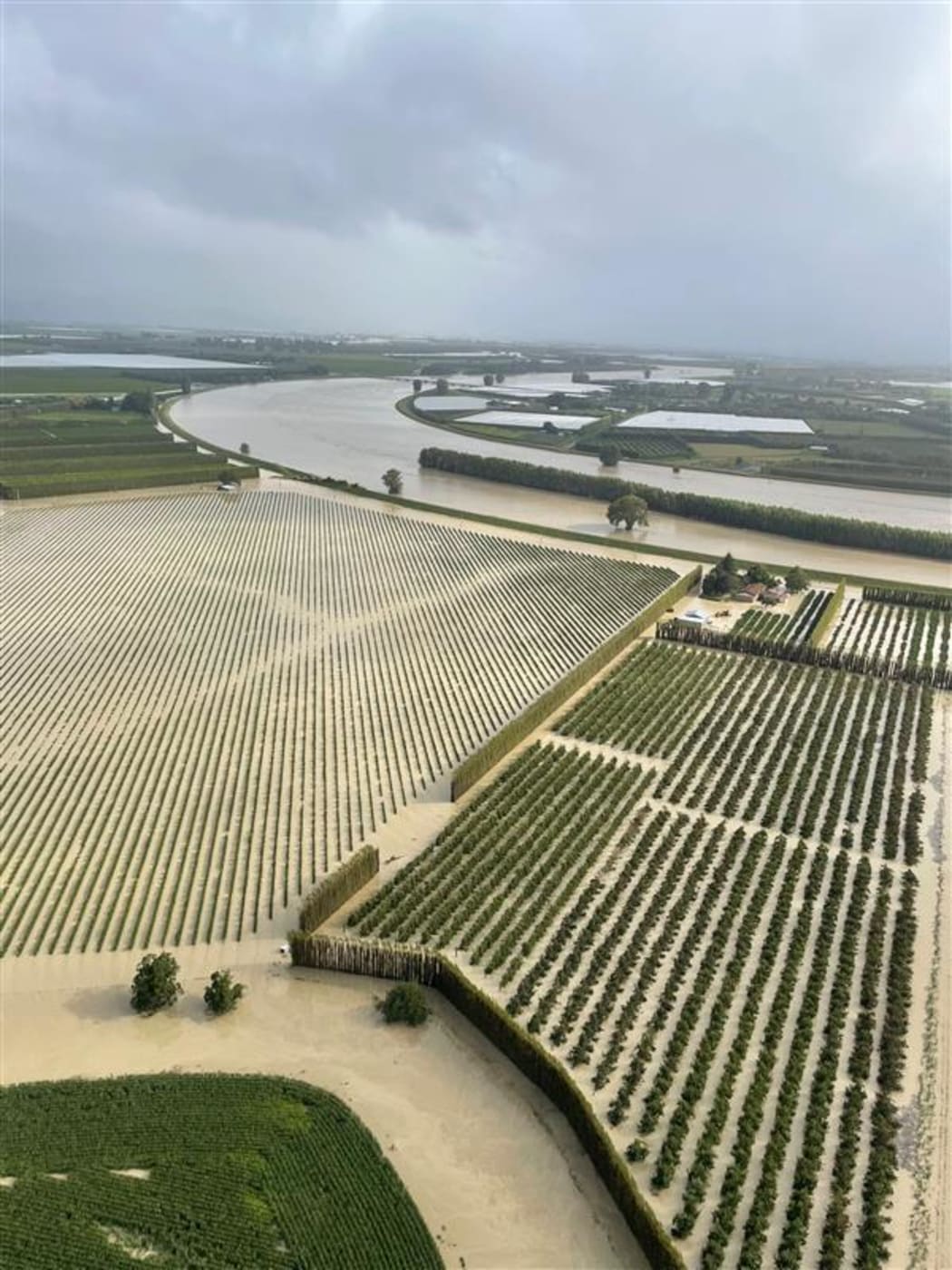 The Waipaoa River, near Gisborne, during Cyclone Gabrielle, 14/2/23