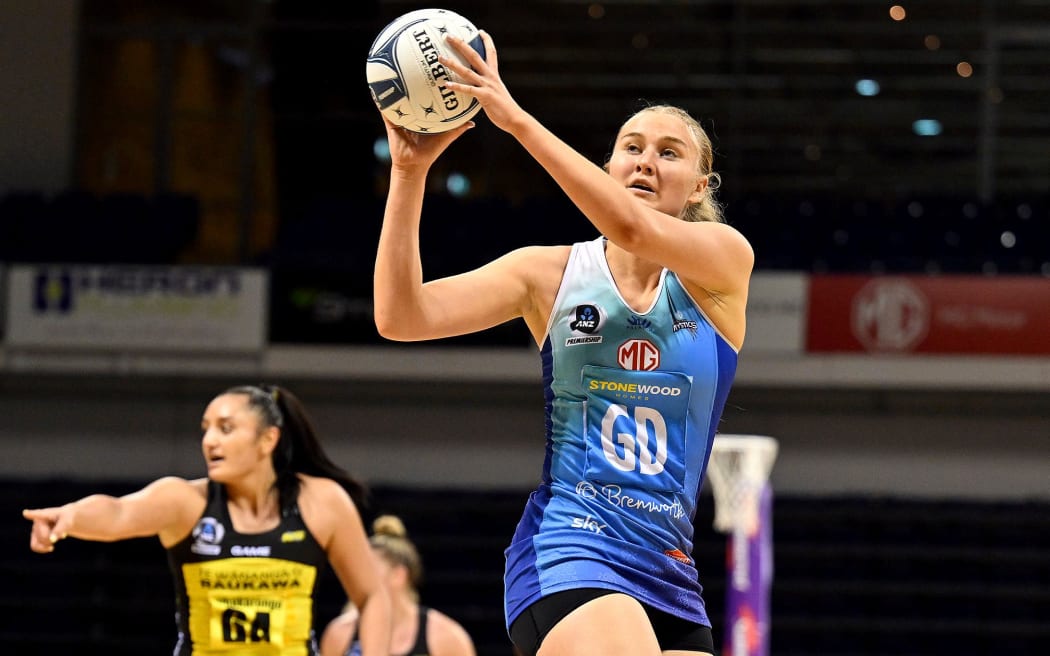 Mystics defender Carys Stythe v the Pulse in the national netball league at The Trusts Stadium on Sunday 27 March