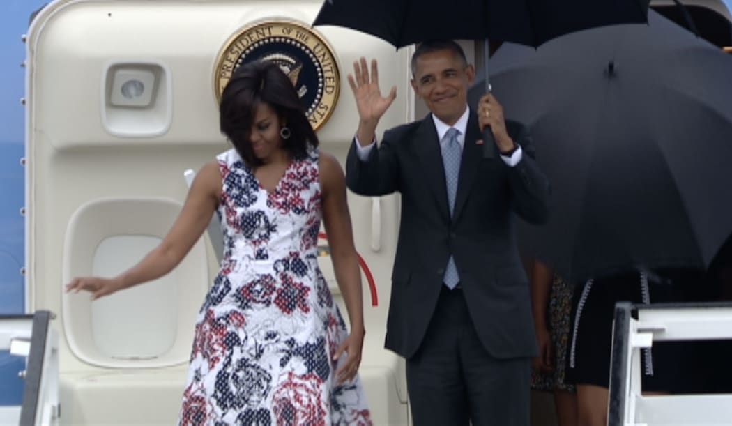 US President Barack Obama and First Lady Michelle Obama arrive March 20, 2016 in Havana, Cuba.