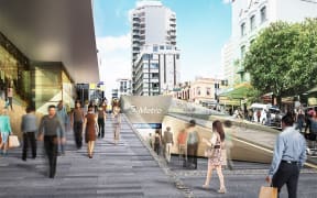 An artist's impression of the Victoria Street entrance to the proposed Aotea Station.