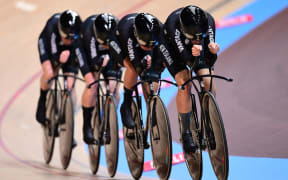 2020 UCI Track Cycling World Championships Kirstie James, Bryony Botha, Rushlee Buchanan and Jaime Nielsen of New Zealand.