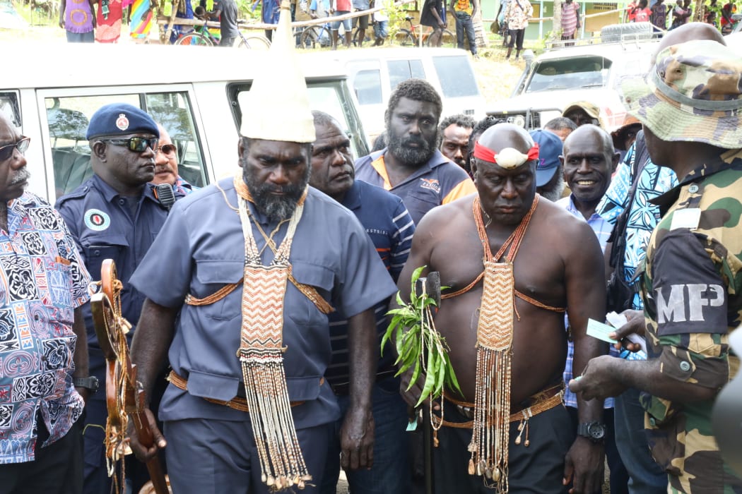 Bougainville's president, Ishmael Toroama arrives at a Tonu reconciliation ceremony involving police and the U-Vistract Movement, 22 January .JPG