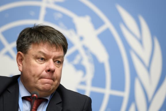 World Meteorological Organization (WMO) secretary-general Petteri Taalas attends a press conference on the publishing of the annual Greenhouse Gas Bulletin on atmospheric concentrations of CO2 on November 25, 2019 in Geneva.