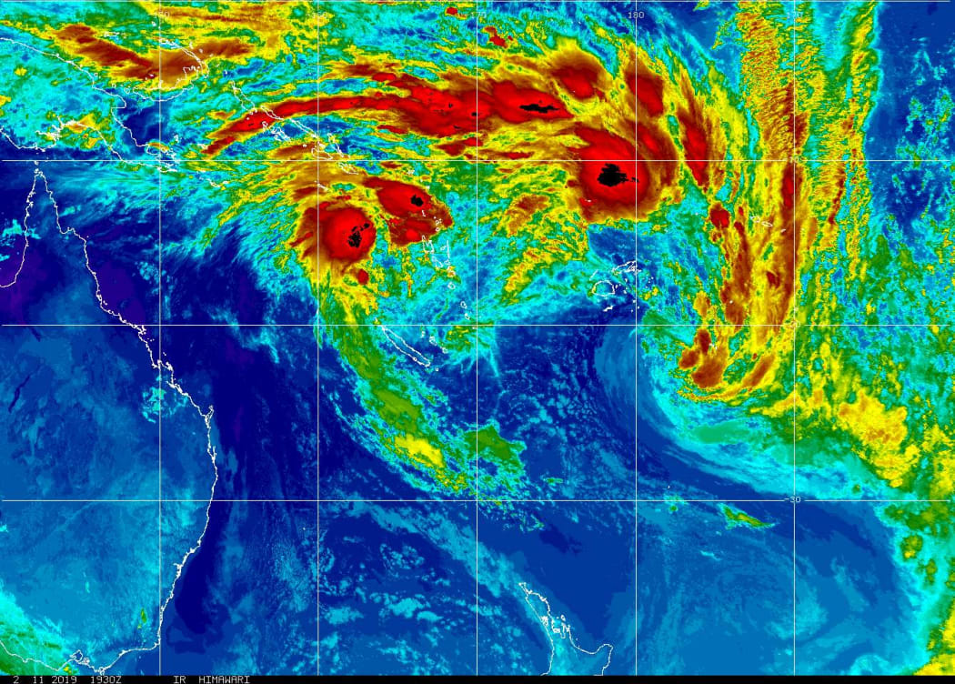 Three tropical disturbances circling the Pacific on 12 February 2019.