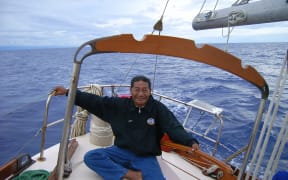 The late Korent Joel pictured on a navigation teaching trip in the mid-2000s in the Marshall Islands. Mr Joel was one of only a handful of Marshall Islanders who still knew traditional wave and star navigation.