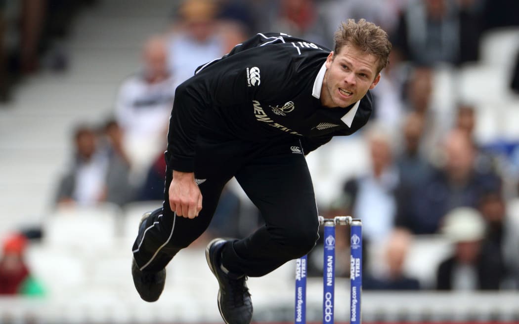 Lockie Ferguson bowls during the Cricket World Cup 2019 match between New Zealand and Bangladesh at The Oval.