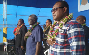 Solomon Islands Prime Minister Manasseh Sogavare (centre) at the National Healing and Apology Week in Honiara. 2-7/ July/2016