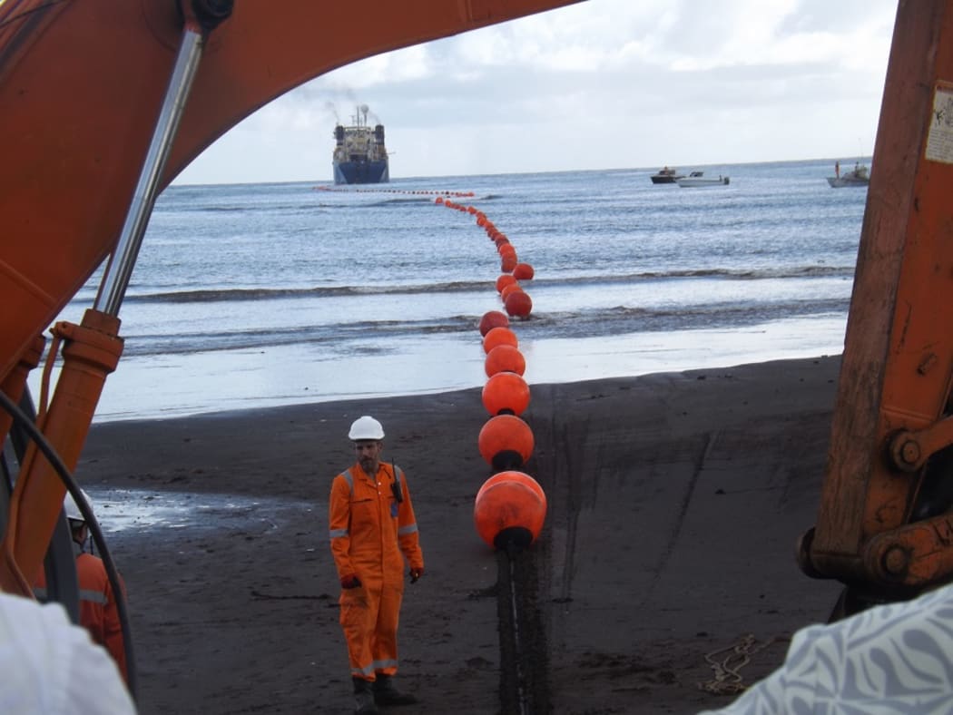 Submarine cable coming ashore in Samoa