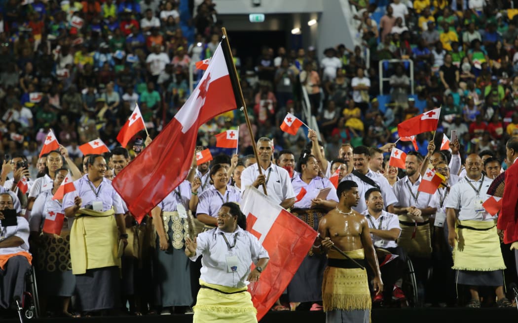 Team Tonga at the opening ceremony for the 17th Pacific Games in Solomon Islands. 19 November 2023