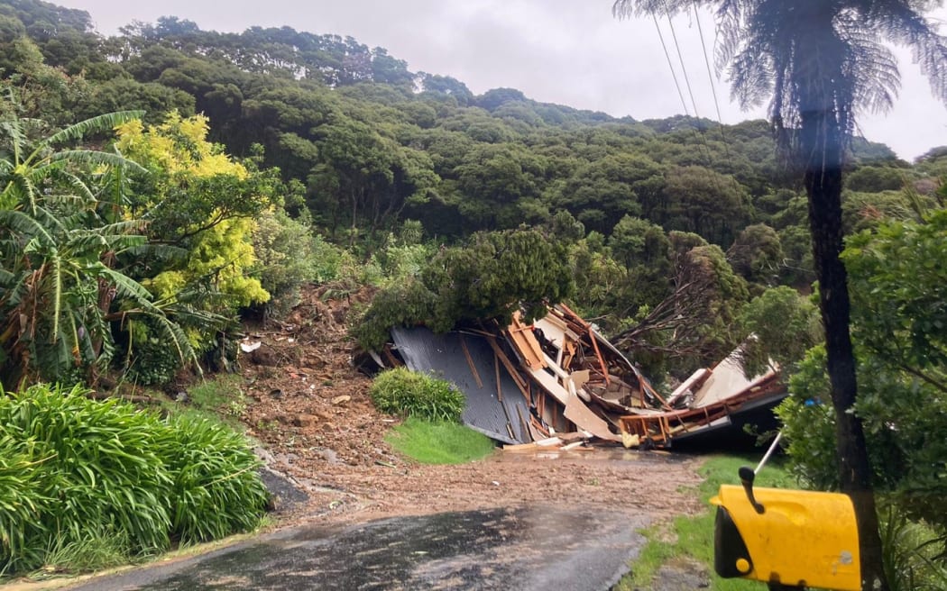 A house has collapsed after a slip on Rayner Road, Piha, west of Auckland.