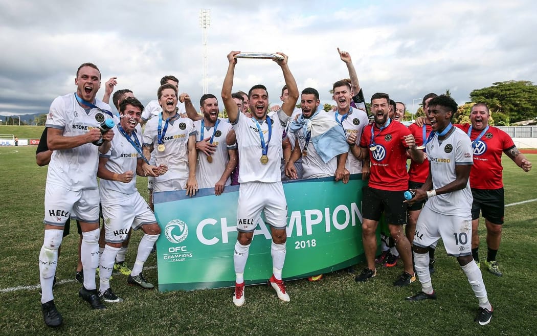 Team Wellington celebrate their first OFC Champions League title.