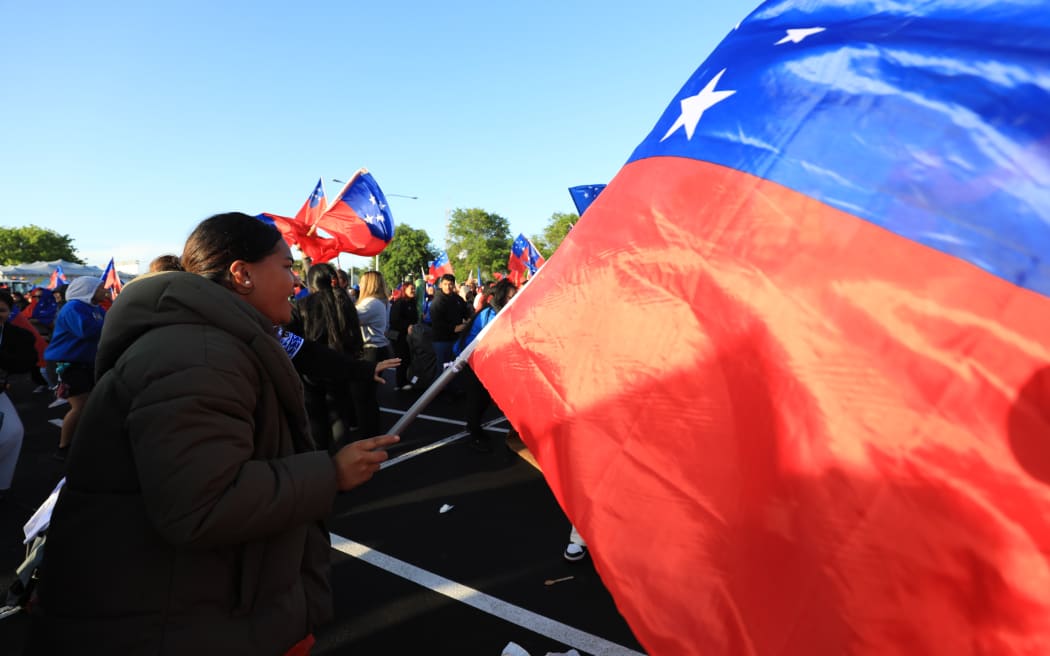 Toa Samoa supporters in Auckland, 20 November 2022. Toa Samoa were defeated by Australia 30-10 in the Rugby League World Cup final in Manchester.