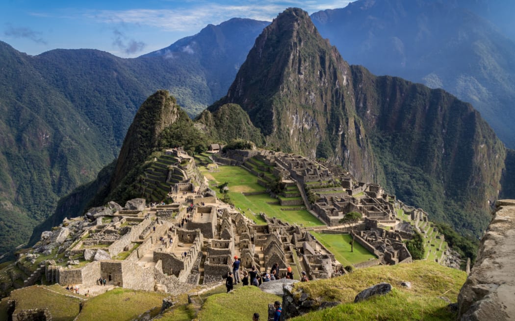 The 15th century Inca citadel Machu Picchu in the Andes Mountains in Peru.