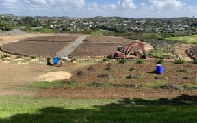 Rob Small's Māori Garden under construction at Auckland's Pourewa Reserve