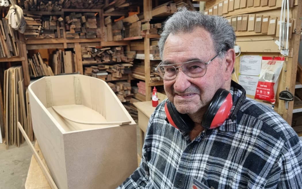 Former truck driver Phil Judge has become a dab had at making coffins at Whanganui Men's Shed.