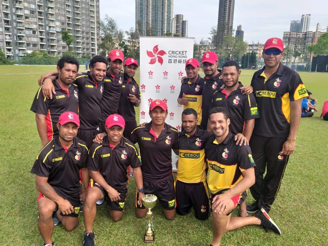 The PNG Barramundis celebrate another one day series win over Hong Kong.