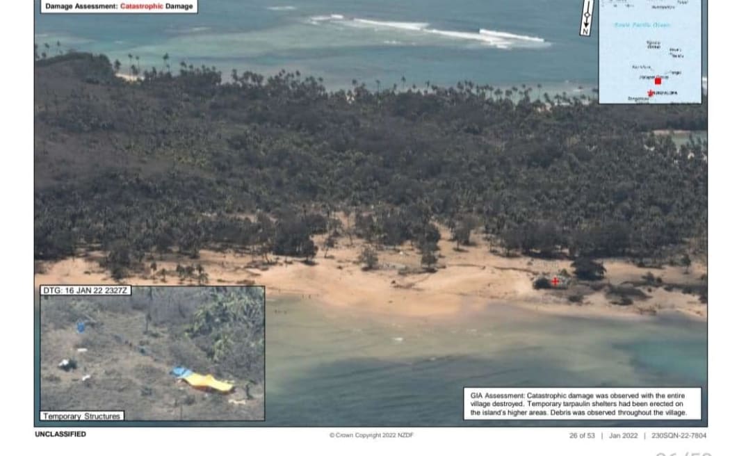 An aerial photo of Mango island taken from a NZ Defence force P-3 Orion on January 16, 2022 