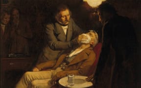 Painting by Ernest Board of the first use of general anaesthetic in 1846 by the dental surgeon W.T.G. Morton