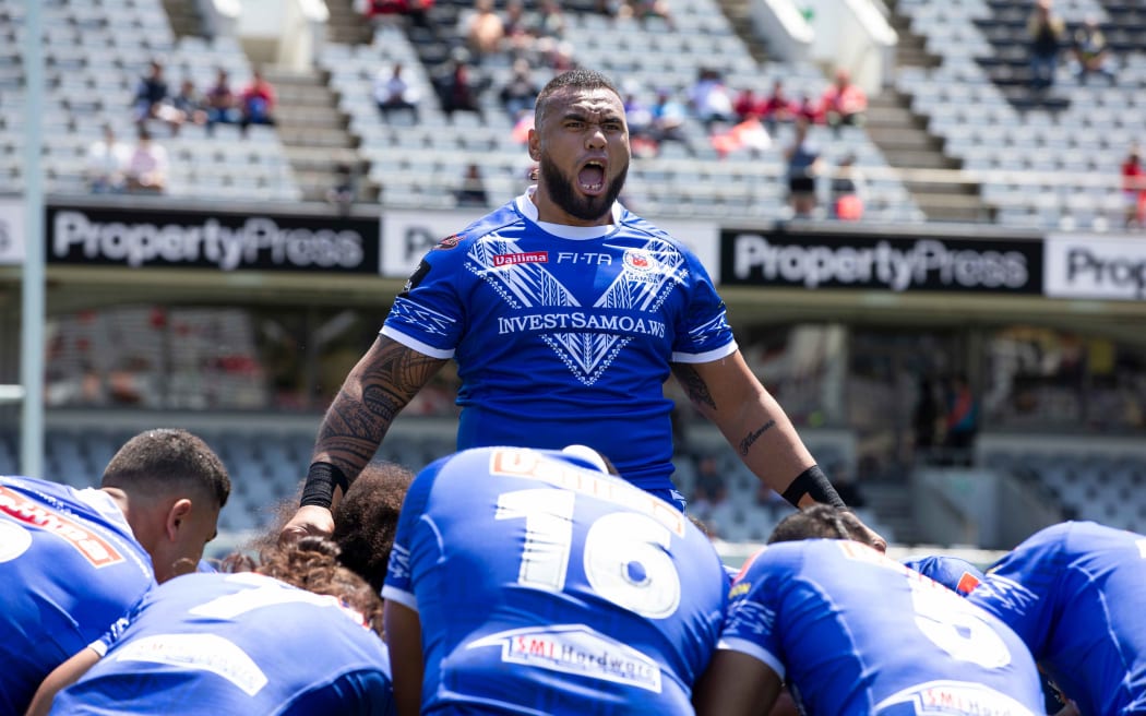 Samoa perform the Siva Tau before a test against Fiji in 2019.