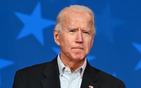 Democratic presidential candidate Joe Biden looks on while speaking at the Queen venue in Wilmington, Delaware, on November 5, 2020.