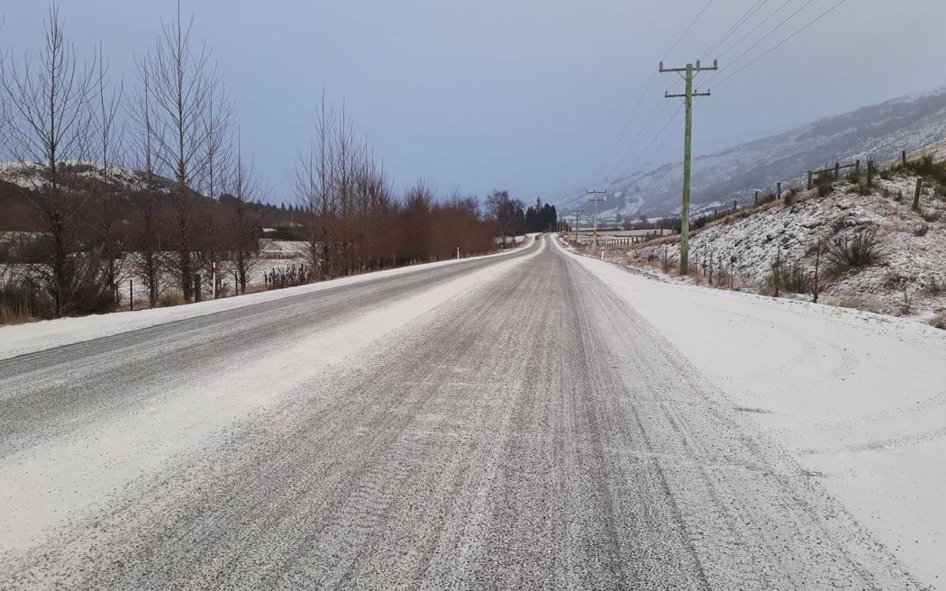 Grit trucks were hard at work on roads in the central Otago area today.
