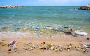 Pollution on the beach. Marine debris