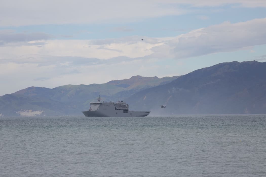 HMNZS Canterbury arrives in Kaikoura, which has been cut-off since the 7.5 magnitude earthquake struck near Hanmer Springs.